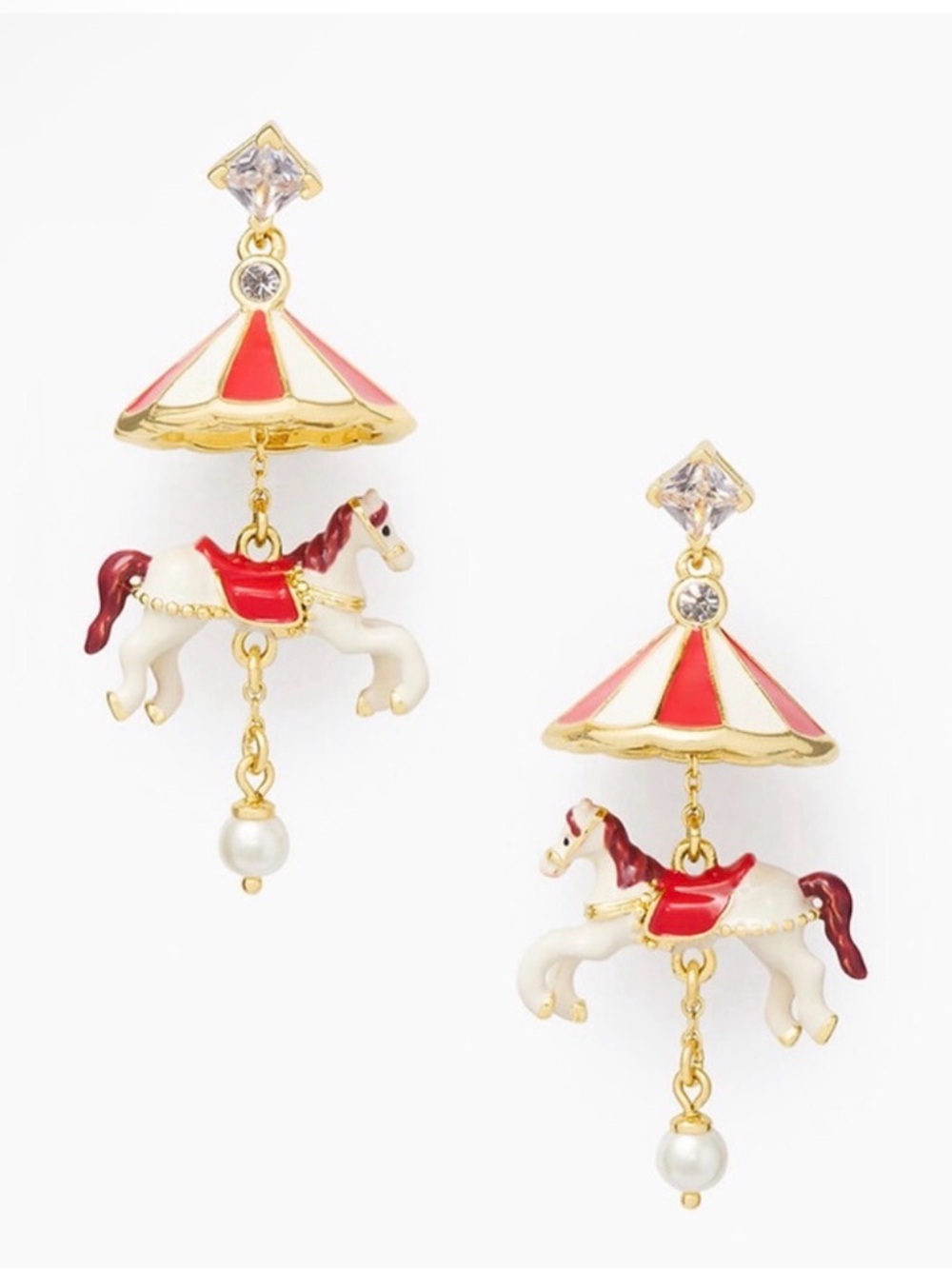 kate spade Enamel Carousel Horse Drop Earrings in Red, White & Gold